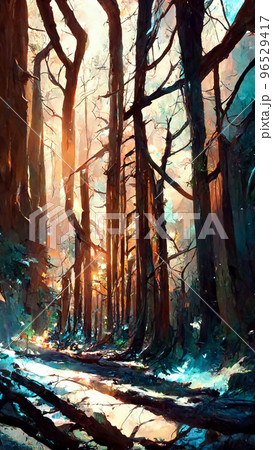 forest in the night background illustration 96529417