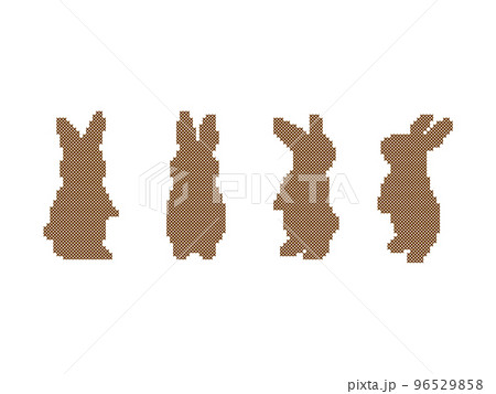 ブラウンの刺繍糸で描いたクロスステッチの可愛いうさぎたち 96529858