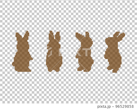 ブラウンの刺繍糸で描いたクロスステッチの可愛いうさぎたちの ブラウンの刺繍糸で描いたクロスステッチの可愛いうさぎたちの