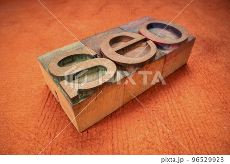 SEO acronym in letterpress wood type 96529923