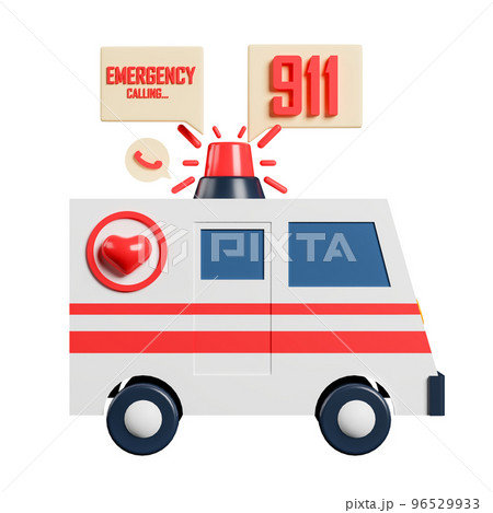 3d rendering emergency call illustration. Isolated ambulance on white background with clipping path. 96529933