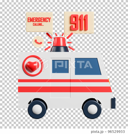 3d rendering emergency call illustration. Isolated ambulance on white background with clipping path. 96529933