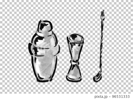 Hand drawn Japanese style illustrations of cocktail making tools Hand drawn Japanese style illustrations of cocktail making tools 96531333