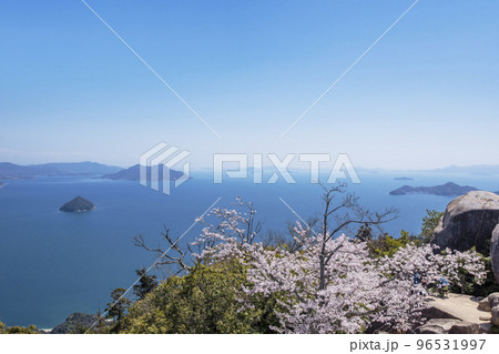 弥山の桜 宮島の満開の桜 宮島の春の風景 広島観光名所 瀬戸内海と桜 2023年G7サミット 弥山の桜 宮島の満開の桜 宮島の春の風景 広島観光名所 瀬戸内海と桜 2023年G7サミット 96531997
