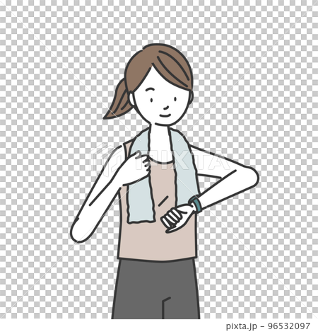 スマートウォッチを確認するトレーニング中の女性 96532097