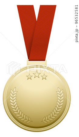 Golden medal on red ribbon. Honor award mockup 96532581