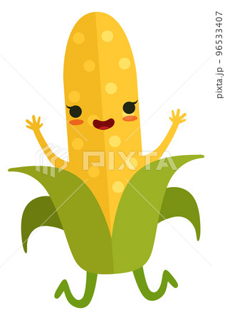 Cheerful corn ear mascot. Cartoon maize character Cheerful corn ear mascot. Cartoon maize character 96533407