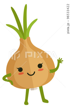 Cute onion character. Funny vegetable waving hand 96533422