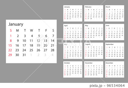 Calendar 2023 year. Vector illustration. The week starts on Sunday. Vector illustration. 96534064