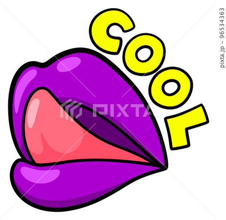 Cool sticker with sexy female mouth. Pop art symbol 96534363