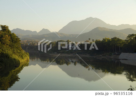 Landscape of mountains and Nam Khan river, Luang Prabang, Laos 96535116