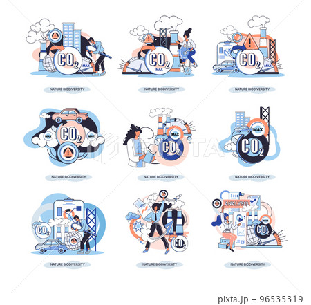 Nature biodiversity vector illustration set mother earth climate change awareness ecological concept. Creative metaphor 96535319