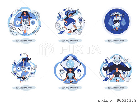 Zen and harmony metaphor, meditation practice. Balance, harmony and mindfulness concept. Calm person relaxing 96535338