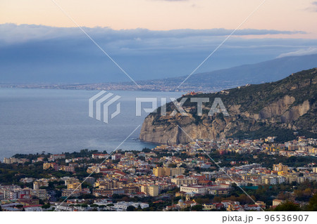 Aerial View of Touristic Town, Sorrento, Italy. Coast of Tyrrhenian Sea. 96536907