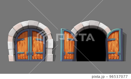 medieval doors open and close in set 96537077