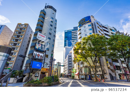 東京　渋谷区　道玄坂上交番前交差点の都市風景 96537234