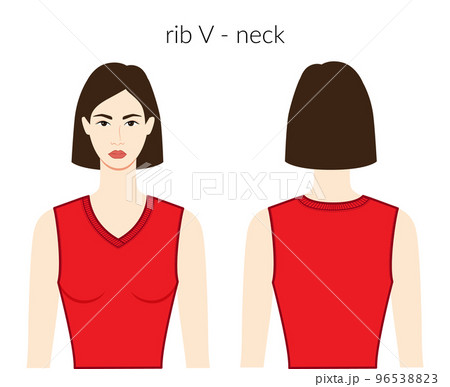 Rib V - neckline clothes knits, sweaters character beautiful lady in red top, shirt, dress technical fashion fitted 96538823