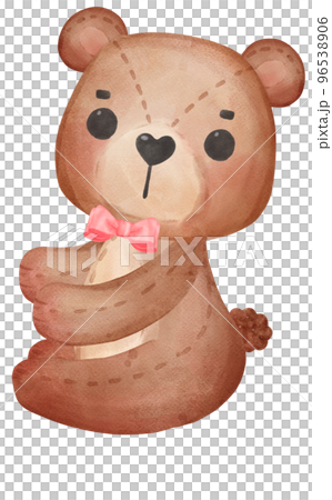 cute Valentine brown teddy bear with red bow watercolour hand drawing cute Valentine brown teddy bear with red bow watercolour hand drawing 96538906