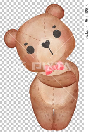 cute Valentine brown teddy bear with red bow watercolour hand drawing cute Valentine brown teddy bear with red bow watercolour hand drawing 96538908