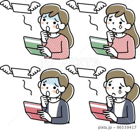 出費がかさんで困っている若い女性の上半身セット 出費がかさんで困っている若い女性の上半身セット 96539417