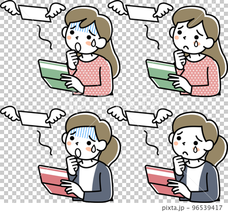 出費がかさんで困っている若い女性の上半身セット 出費がかさんで困っている若い女性の上半身セット 96539417