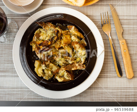 Portion of just cooked stuffed eggplant Portion of just cooked stuffed eggplant 96539688