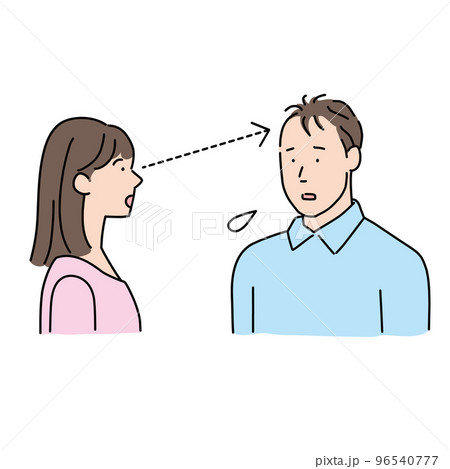 頭頂部を見る女性と視線が気になる薄毛の男性 96540777