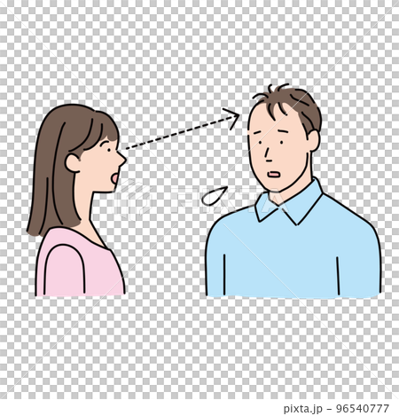 頭頂部を見る女性と視線が気になる薄毛の男性 96540777
