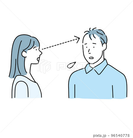 頭頂部を見る女性と視線が気になる薄毛の男性 96540778