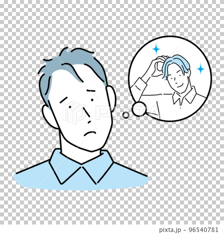 髪の毛がフサフサでかっこいいヘアスタイルに憧れる薄毛の男性 96540781