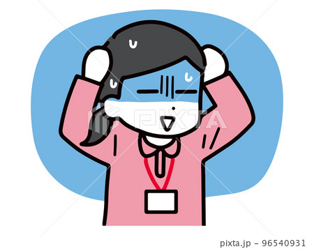 困っている介護スタッフの若い女性(上半身・ポロシャツ) 困っている介護スタッフの若い女性(上半身・ポロシャツ) 96540931