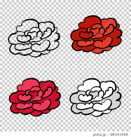 手書きの牡丹4点セット 手書きの牡丹4点セット 96541449