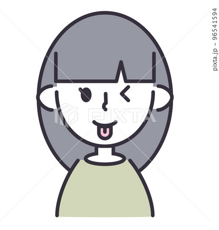 女性　ぱっつんロング　舌ペロ 96541594