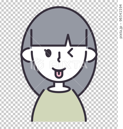 女性　ぱっつんロング　舌ペロ 96541594