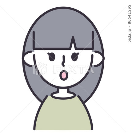 女性　ぱっつんロング　驚き 96541595