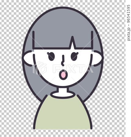 女性　ぱっつんロング　驚き 96541595