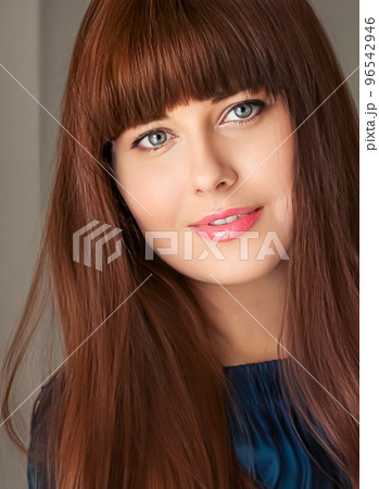 Beauty and femininity, beautiful woman with long hairstyle, natural portrait closeup 96542946