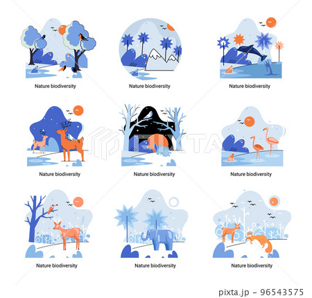 Biodiversity in nature as environment variety of life on Earth planet. Saving wildlife ecosystem metaphor 96543575
