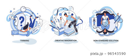 Creative thinking. People different mental mindset types or models creative. Imaginative logical and structural thinking 96543590