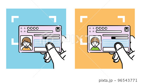 男女の子供のマイナンバーカードをカードリーダーにかざしているイラストセット 96543771