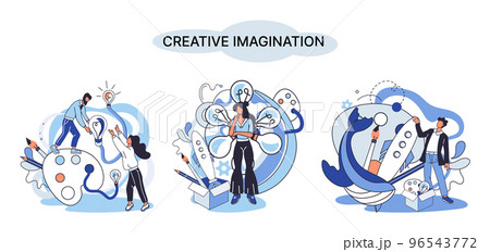 Creative mind, imagination or brainstorm or originative idea concept. Phantasy flow and creativity 96543772