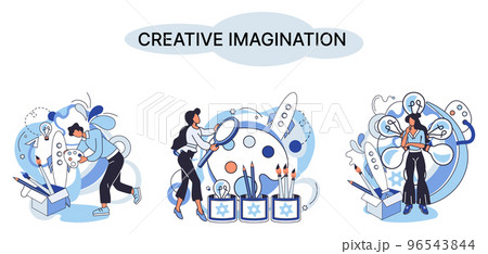 Creative mind, imagination or brainstorm or originative idea concept. Phantasy flow and creativity 96543844