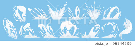 Cartoon set of milk or paint splash on background 96544539