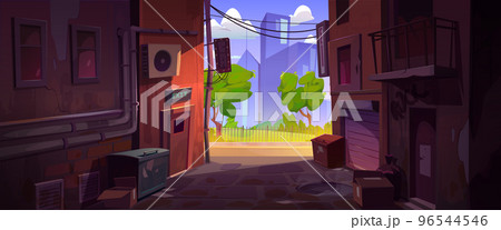 Empty back alley and city street at summer day 96544546
