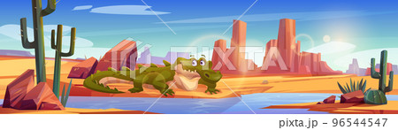 Crocodile in african desert with river Crocodile in african desert with river 96544547
