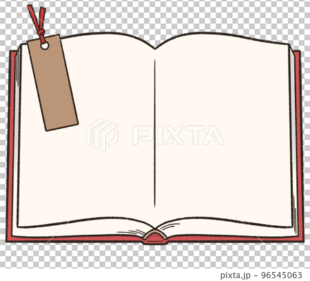 中間有書籤的一本打開的書的插圖 96545063