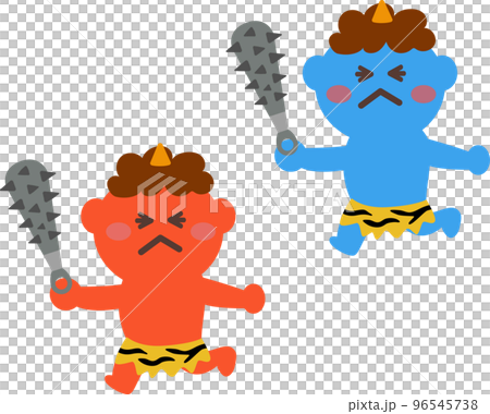 拿著金屬棒逃跑的紅魔和藍魔插畫 拿著金屬棒逃跑的紅魔和藍魔插畫 96545738