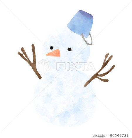 バケツの帽子をかぶっている雪だるまの水彩イラスト 96545781