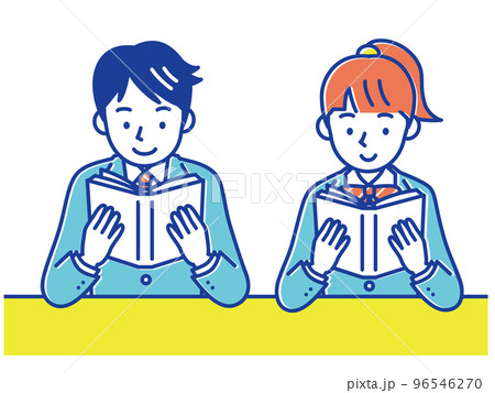 制服を着た本を読む男女の学生_セット 96546270