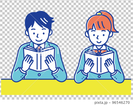 男女學生穿制服看書_套裝 96546270